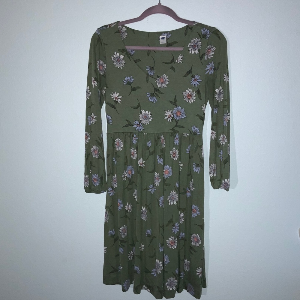 Floral Patterned olive green dress